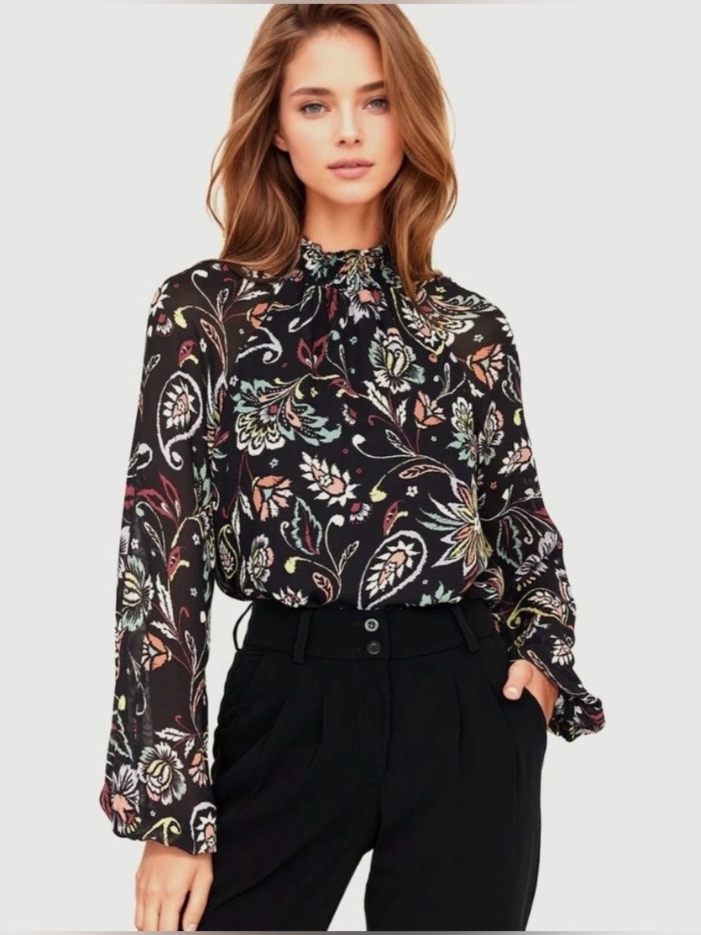 NWT Yumi Kim Lexington Ave Floral Paisley Black Blouse Size XS